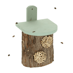 Relaxdays Insektenhotel, Nisthilfe für Wildbienen, HxBxT: 26,5x17x19 cm, Bienenhotel mit 2 Nistplätzen, Holz, Natur/grün