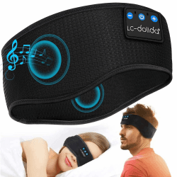 LC-dolida Schlafkopfhörer Bluetooth 5.4, Schlaf Stirnband Kopfhörer Headband Schlafmaske, Sportskopfhörer Musik schlafen Stirnband für Sport Training, Joggen, Yoga, Reisen L Black