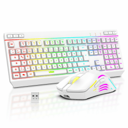 RedThunder K20 Kabelloses Gaming Tastatur und Maus Set, QWERTZ DE Layout, RGB Hintergrundbeleuchtung + Multimedia Funktionstasten, 4800DPI Kabelloses Maus für PC Mac Laptop(Weiß)