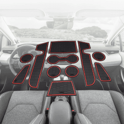 BIXUAN Corolla 2024 kompatibel mit Toyota Corolla E210 2019-2023 2024 Mittelkonsole Türnut Anti Rutsch Matten Fußmatten für Handschuhfach, Getränkehalter, Wasserbecher Aufbewahrungsbox Gummimatte rot