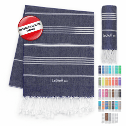 LeStoff Hamamtuch - 100% Bio-Baumwolle, 95 x 180 cm, Vorgewaschen, Saugstark, Schnelltrocknend, Badetuch, Badehandtuch groß, Saunatuch Herren, Saunahandtuch Damen, für Sauna, Wellness, Spa (Navy) 95 x 180 cm Navy