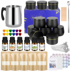 Supersun Kerzen Selber Machen Set für Erwachsene Kinder DIY Kerzenherstellung Kit Duftkerzen Gießen Set Geschenke 625g Bienenwachs 6 Duftöl 12 Farbblöcken 10 Kerzendosen Dochte Rührlöffel Black