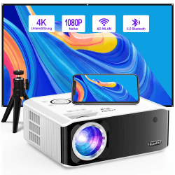 [Elektrischer Trapezkorrektur 6D/4P] Beamer, XuanPad 2024 Verbesserter Nativer 1080P 6G WiFi Bluetooth Beamer 4K unterstützt, 25000L Projektor mit Stativ für iOS/Andriod/TV Stick B--25000L Elektrischer Trapezkorrektur 6D/4P