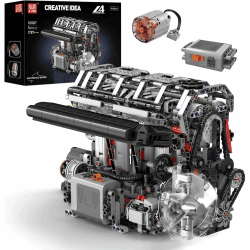 Mould King 10087 MOC Technik （L4）Die Vier-Zylinder-Reihenbenzinmotor-Blockbausatz Technologie Klemmbausteine Bausatz Enthält Motor und Batteriekasten V4-Motor (1787 PCS+) L4-motor