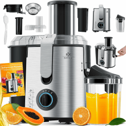 KESSER® Entsafter für Obst und Gemüse aus Edelstahl 1100W große 85 mm Einfüllöffnung inkl. Reinigungsbürste und Saftbehälter 3 Geschwindigkeitsstufen, Saftpresse Juicer, Grau/Silber Grau / Silber