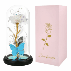 GARELF Geschenke für Frauen,Geburtstagsgeschenke für Sie,Ewige Rose in Glas mit LED-Licht,Rosenblumen Geschenke für Mama/Freundin/Frau/Oma, Valentinstags/Jahrestags Geschenke, Rosen mit Burtterfly