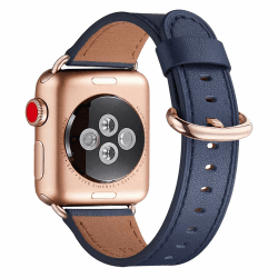 WFEAGL Kompatibel für Apple Watch Armband 40mm 41mm 38mm 44mm 45mm 49mm 42mm 46mm,Lederband Ersatzband für Herren Damen Kompatibel für iWatch Series 9/8/7/6/5/4/3/2/1,SE(Rosé Gold) 42mm 44mm Dunkelblau/Roségold