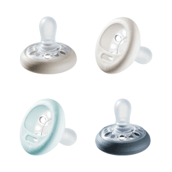Tommee Tippee Natürlich Geformter Schnuller, Hautähnliche Textur, Symmetrische Kiefergerechte Form, 0-6 Monate, 4-er Set, 433535, Blau Blau 4 Stück (1er Pack)