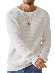 Elegancity Herren Rundrals Pullover Einfarbig Strickpullover Loose Fit Grobstrick Pulli Warm Sweater Langarmshirt S-2XL Weiß XL