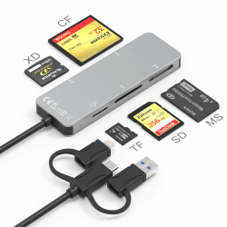 Memory Stick Pro Duo-Adapter, 6-in-2-SD/TF/M2/MS/XD/CF Card Reader für Computer, Multi Kartenleser USB mit Lightning+USB A+USB C, 5-Gbit/s-Hochgeschwindigkeits-OTG-Kartenleser-Adapter, XD Card Adapter
