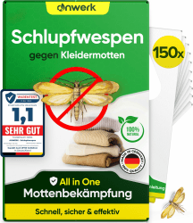 anwerk® Schlupfwespen gegen Kleidermotten - 150 Karten (25 Karten à 6 Lieferungen) - Effektiv Kleider Motten bekämpfen - Alternative zur Mottenfalle, Mottenspray, Pheromonfalle 25x Karten à 6 Lieferungen