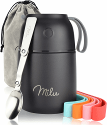 Milu® Thermobehälter 450, 650ml, 800ml | Edelstahl Warmhaltebehälter | Essensbehälter | Speisegefäß Babynahrung | Essen warmhalten Behälter | Thermo Lunchbox | Müsli to go | Schwarz, 450ml Schwarz 450ml