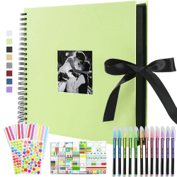 Vienrose Fotoalbum 30 x 30 cm Spiralalbum zum Selbstgestalten und Einkleben DIY Seidenband Fotobuch 80 Schwarze Seiten für 400 10x15 Fotos Baby Valentinstag Geburtstag Jahrestag Geschenk Grün
