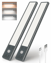 EZVALO Unterbauleuchte Küche 25CM, 80 LED Schrankbeleuchtung mit Bewegungsmelder und 3 Farbtemperaturen, 1900mAh Dimmbares USB Wiederaufladbares Schranklicht Schrankleuchte Kabellos, Schwarz (2 Stück) Schwarz 25cm*2 Stück