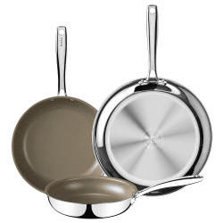 Redchef Keramik Pfannenset Induktion Tri-ply Edelstahl 20 cm 24 cm 28 cm Titanium Bratpfanneset Ohne Ptfe Und Pfoa Pfas, Pfanne Keramikbeschichtung Induktionsgeeignet, Backofenfest, Spülmaschinenfest Set 20cm+24cm+28cm