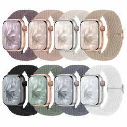 8 Stück Geflochtenes Armband Kompatibel mit Apple Watch 38mm 40mm 41mm 42mm 44mm 45mm 46mm, Elastisches Nylon Stoff Band für Apple Watch 10 9 SE 8 7 6 5 4 3 2 1 42mm(Series 10) /41mm /40mm /38mm RauchLila/Rosa/Polarstern/Milchtee/Schwarz/Altgrün/BlauGrau/