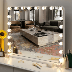 MAMIZO Hollywood Spiegel 80x60cm,Schminkspiegel mit Beleuchtung,20LED, 3 Lichtfarben,Enstellbare Helligkeit, mit USB und Abnehmbare Lupe,Kosmetikspiegel mit Licht,Wandspiegel,Tischspiegel,Weiß Weiß 60L x 80B cm