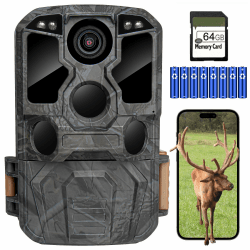 KJK Wildkamera mit Handyübertragung APP, 4K 84MP HD WLAN Bluetooth Wildkamera mit Bewegungsmelder Nachtsicht, 130 °Weitwinkel Wildtierkamera, IP67 Wasserdicht, 64GB SD Karte und 8*AA-Batterien Dunkelgrau