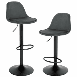 EUGAD Barhocker 2er-Set, höhenverstellbarer Barstuhl, Drehhocker, ergonomischer Stuhl, Bistrohocker, Polsterhocker mit Samtbezug, mit Rückenlehne, Fußstütze, aus Metall, dunkelgrau,1051BY-2 Dunkelgrau Samt