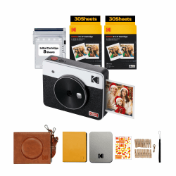 KODAK Mini Shot 3 Retro 4PASS 2-in-1 Sofortbildkamera und tragbarer Fotodrucker (7,6 x 7,6 cm) + Zubehörpaket mit 68 Blatt, Weiß Appareil Photo + Paquet Cadeau avec 68 Feuilles Weiß