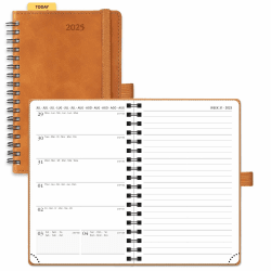 POPRUN Taschenkalender 2025 Klein Ringbuch mit Softcover, ca. A6 (16 x 10,5 cm) - Kalender 2025 Buchkalender Notizbuch (Jan.2025-Dez.2025) mit 100 GSM Papier - Braun Small-16 x 10,5 cm Braun