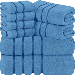 Utopia Towels - 8er-Pack Handtuch-Set mit Aufhängeschlaufe aus 97% Baumwolle, saugfähig und schnell trocknend 2 Badetücher, 2 Handtücher, 4 Waschlappen (Elektrisch blau)