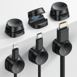 [6 Stück] Lamicall Kabelhalter Kabelclips, Kabel Organizer - [Einhand-Bedienung] Feder Kabelklemmen Selbstklebend, Kabelorganizer für Schreibtisch/Wand, Kabelmanagement für Netzkabel, HDMI, Ladekabel Schwarz
