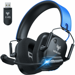 WESEARY WG4 Gaming Headset Wireless, 2,4G Wireless Gaming Headset mit Mikrofon für PS5/PS4/ PC/Switch/Mac, Faltbarer Surround Sound Bluetooth Kopfhörer Noise Cancelling, Über 45 Stunden Akkulaufzeit Wireless Schwarz/Blau