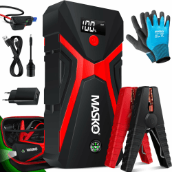 MASKO® Starthilfe Powerbank Auto 3000A Spitzenstrom 24000mAh (Bis Zu 8,0L Benzin Oder 8L Diesel) Mit LED Taschenlampe, Für 12V-Fahrzeuge Batterie Starter SUV Motorrad ATV Rasenmäher, Inkl. Handschuhe Schwarz / Rot