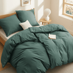 BEDSURE Bettwäsche 135x200 Baumwolle 4teilig - Bettwäsche-Sets Dunkelgrün Bettbezug 2er Set mit 2 Kissenbezüge 80x80 cm, Oeko-TEX Bettwäsche Grün mit Reißverschluss 135 x 200 cm 4 teilig Dunkelgrün