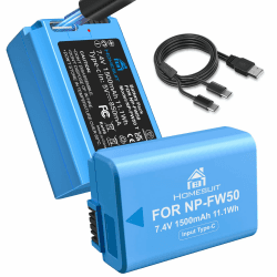 Homesuit NP-FW50 Ersatzakku 1500 mAh und 2-in-1 USB-C-Ladekabel für Sony A6500/A6400/A6300/A6000/A5000/A5100/zv-e10/A7/A7II/A7R/A7RII/A7SII/A7S/A7R/A7R2/A55/RX10/RX10II/NEX-3/5/7 Kamera(2er-Pack) 2*NP-FW50 Typ-C Akkus
