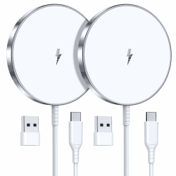 Mag-Safe Ladegerät Wireless Charger iPhone, 15W Schnell Apple induktive ladestation für iPhone 16/15/14/13/12 Serie und AirPods 3/2/Pro 2, 2er-Pack 5ft Kabel,Mag-Safe Originalersatz Silber 2er Pack