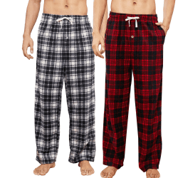 U2SKIIN Pyjamahose Herren lang kariert Schlafhose Schlafanzughosen für Herren Fleece Pyjama Hosen Nachtwäsche Freizeithose mit Taschen L Red-Black Plaid+ White-Black Plaid