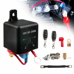 Batterie Trennschalter mit Fernbedienung Upgrade Kill-Schalter für Automobile, Schiff, RV, Laster DC12V 250A Anti-Diebstahl mit 2 der Schlüssel (Schwarz - Negative Linie Ist Unten) 250A Fernschalter
