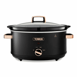 Tower T16043BLK Cavaletto 6,5 Liter Schongarer mit 3 Wärmestufen, Cool-Touch-Griffe, Schwarz und Roségold 6,5L Slow Cooker Schwarz
