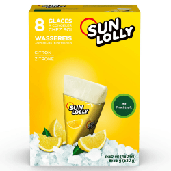 Sun Lolly Wassereis Zitrone 8 Stk | Mit Fruchtsaft | Zum Selbsteinfrieren | Ohne künstliche Aromen | Frei von Süßungsmittel | Laktosefrei | Glutenfrei | 8 x 60ml 480ml