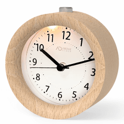 aboveClock Wecker Analog Ohne Ticken, Wecker Holz mit Snooze, Nachttisch Tischuhr mit Nachtlicht, Retro Wecker Analog Batteriebetriebe（1*AA-Batterie benötig - Naturholz in Hellbraun Rund,hellbraun