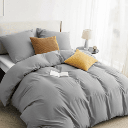 BEDSURE Bettwäsche 200x220 3teilig Grau - Bettwäsche Grau 1 Bettbezug 200x220 cm + 2 Kissenbezüge 80X80 cm, ÖKO-TEX Bettwäsche-Sets Polyester Mikrofaser mit Reißverschluss 01 - Grau 200 x 220 cm