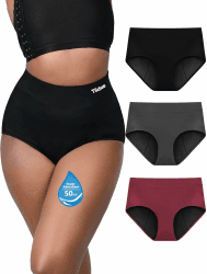 TIICHOO Periodenunterschwäsche Starke Blutung Hohe Taille Periodenslip Weiche Menstruationsunterwäsch 38 Schwarz/Grau/Burgund