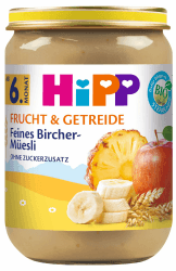 HiPP Bio Frucht & Getreide, Feines Bircher-Müesli, ohne Zuckerzusatz, 6 x 190g Bircher-Müesli 190 g (6er Pack)