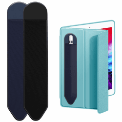 ATOYOGA Apple Pencil 1. und 2. Generation Schutzhülle,Tablet Stift Hülle mit elastischer und Selbstklebender Befestigung, stylischer und sicherer Stifthalter Aesthetic, aus hochwertigem PU-Leder Schwarz+ Blau