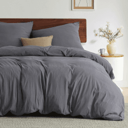 BEDSURE Bettwäsche 155x220 3teilig Anthrazit, Weiche Vorgewaschene Baumwollähnlich ÖKO-TEX Bettwäsche-Set Grau, 1 Bettbezug 155x220 cm mit Reißverschluss und 2 Kissenbezüge 80x80 cm 155 x 220 cm Anthrazit