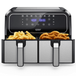 Innsky Dual Zone Heißluftfritteuse 2 Kammernr 8L, 8 Programmen Heissluftfritteuse Doppelt, Airfryer mit 2 Körben, Friteuse Heissluft ohne Öl, Dual Cook, Synchronisieren Fertig Technik, Shake-Modus X-Large