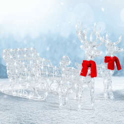KESSER® 240er LED Rentiere mit Schlitten weiß Timer Inkl. 2X Dekoschal Weihnachtsbeleuchtung für außen und innen Weihnachtsfigur Weihnachtsdekoration mit Dauerbeleuchtung und blinkende Weiß White LED