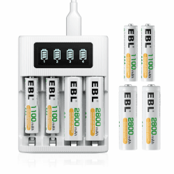EBL Universal Akkuladegerät mit 4 AA Akkus + 4 AAA Akkus - Ladegerät für AA AAA NiMH NiCd wiederaufladbare Batterien, HD LCD Display, schnelle Batterieladegerät, EBL FY-409 Ladegerät mit Akkus