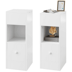 EUGAD 2er Set Nachttische schmal mit 2 offenen Ablagen 1 Schublade, schmaler Kleiner Nachtschrank im Schlafzimmer, 25x66x30 cm, Nachtkästchen Platzsparend, aus Holzwerkstoff, weiß, 0179ZZ-2 Weiß 2 PCS