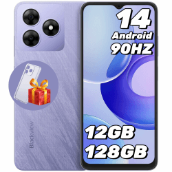 Blackview Wave 8 Handy Ohne vertrag Android 14, 12GB+128GB/2TB TF, 90Hz 6.56", 5000mAh Smartphone ohne vertrag Günstig, Octa Core, 13MP+8MP, Dual SIM/Fingerabdruck/GPS/OTG/Handytasche/Härtungsfolie Violet