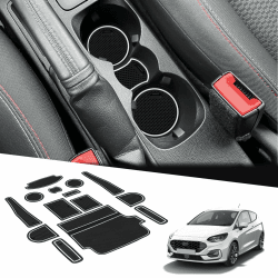 BIXUAN Fiesta8 2024 kompatibel mit Ford Fiesta MK8 2017-2023 2024 Weiß Antirutschmatten Mittelkonsole Armlehne Gummimatten,Getränkehalter Matte, Bedienungslanze rutschfeste Türnaht 14 Stück Matten