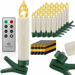 KESSER® Weihnachtsbaumkerzen 30 LED Inkl. Batterien Kabellos - Warmweiß - mit Fernbedienung - Timerfunktion - Flackern - Dimmbar Weihnachtskerzen Christbaumkerzen Befestigungsklammern Kerzen Weiß Warmweiß 30 LED's