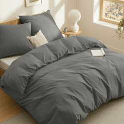 BEDSURE Bettwäsche 200x200 Baumwolle Grau - Bettwäsche-Sets 200 x 200 cm Bettbezug 3teilig mit 2 Kissenbezüge 80x80 cm, Oeko-TEX Bettwäsche Anthrazit mit Reißverschluss 200 x 200 cm Anthrazit